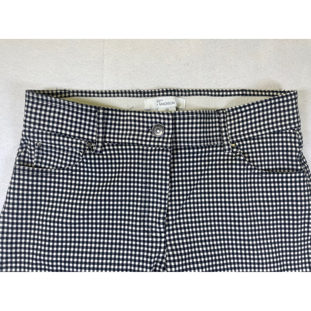 89th + Madison Womens Gingham Check Slim Leg Stretch Pants Black White Size 12